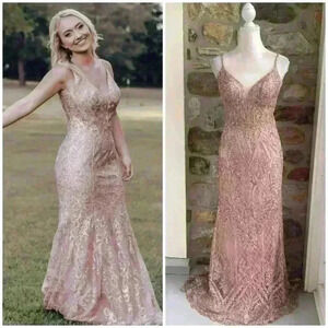 Ellie Wilde Floral Sequin Fit & Flare Tulle Sequin Corset Prom Dress Womens 6